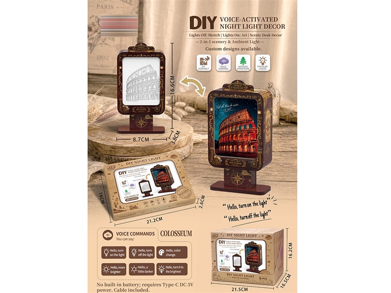 WOODEN VOICE-CONTROLLED NIGHT LIGHT ORNAMENTS,6PCS/DISPLAY BOX - HP1259709