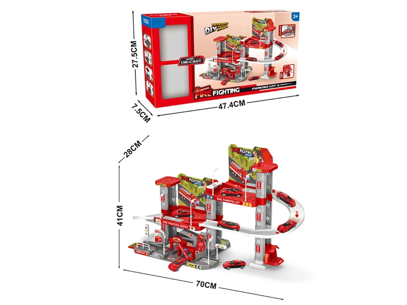 FIRE PARKING LOT SET W/DIE-CAST CAR 6PCS - HP1261209