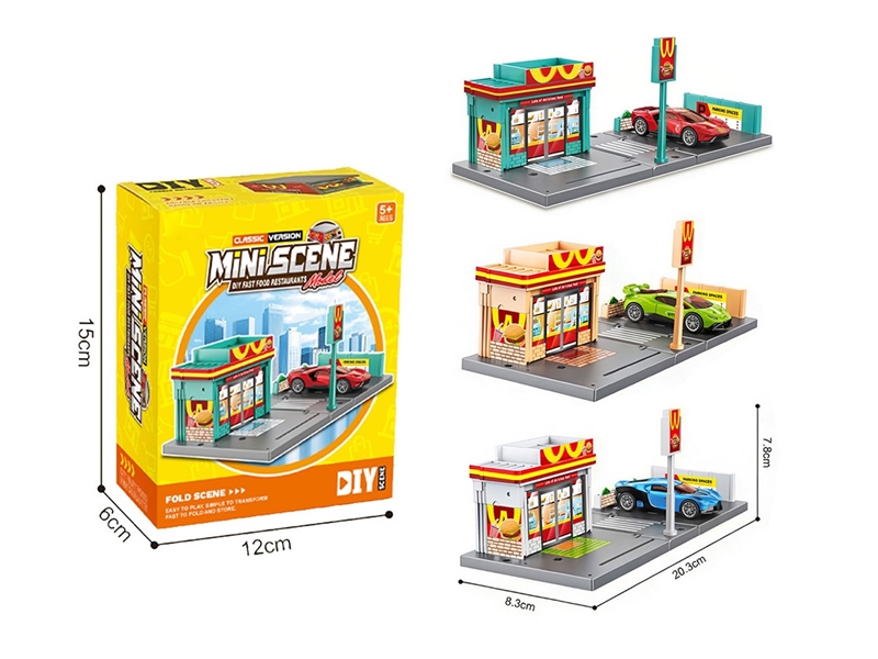 CONVENIENCE STORE SET W/1PCS DIE-CAST FREE WAY CAR,3COLORS - HP1263352