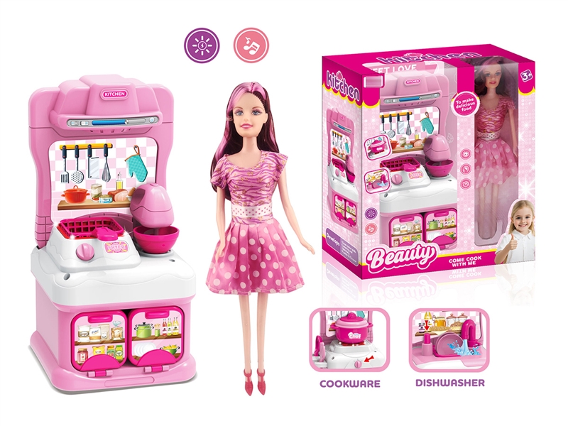 KITCHEN SET W/DOLL & LIGHT & MUSIC(NOT INCLUDE BATTERY) - HP1263517