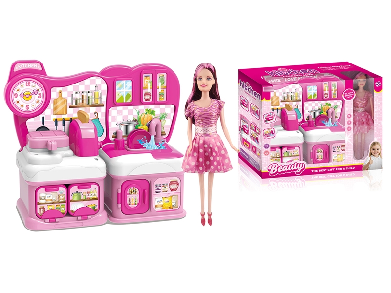 KITCHEN SET W/DOLL & LIGHT & MUSIC & WATER(NOT INCLUDE BATTERY) - HP1263523