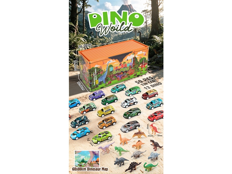 PULL BACK DINOSAUR DIE-CAST CAR W/50PCS CAR & 12PCS DINOSAUR - HP1263956