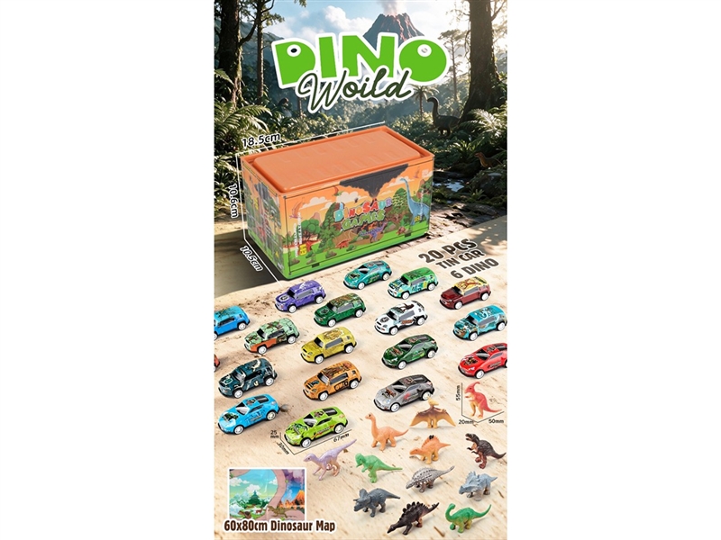 PULL BACK DINOSAUR DIE-CAST CAR W/20PCS CAR & 6PCS DINOSAUR - HP1263957