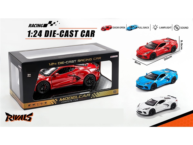 1:24 PULL BACK DIE-CAST CAR W/LIGHT & MUSIC & CAN OPEN THE DOOR,3COLORS(INCLUDED BATTERY) - HP1264917