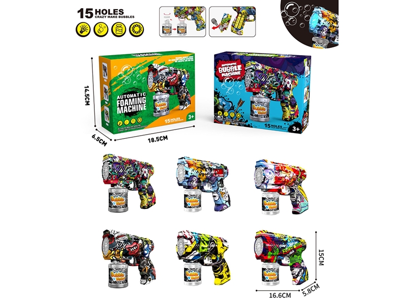 BUBBLE GUN 100ML,6ASST W/LIGHT - HP1266779