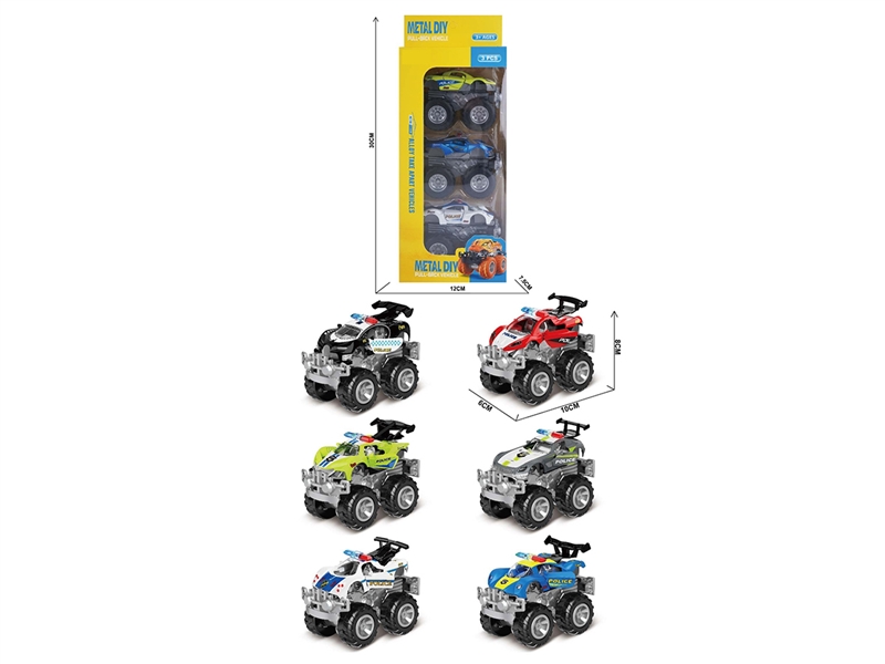 PULL BACK DIE-CAST POLICE CAR 3PCS,6ASST - HP1267660