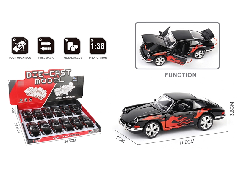 1:36 PULL BACK DIE-CAST CAR W/CANE OPEN THE DOOR,12PCS/DISPLAY BOX - HP1268687