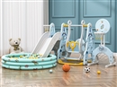 CHILDRENS INDOOR SLIDE W/SWING BASKETBALL SET（GREEN/BLUE）
